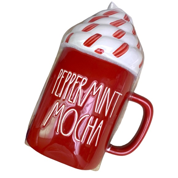 NWT Rae Dunn Peppermint Mocha Mug with Red & White Whip Cream Lid Topper LG - Picture 2 of 8